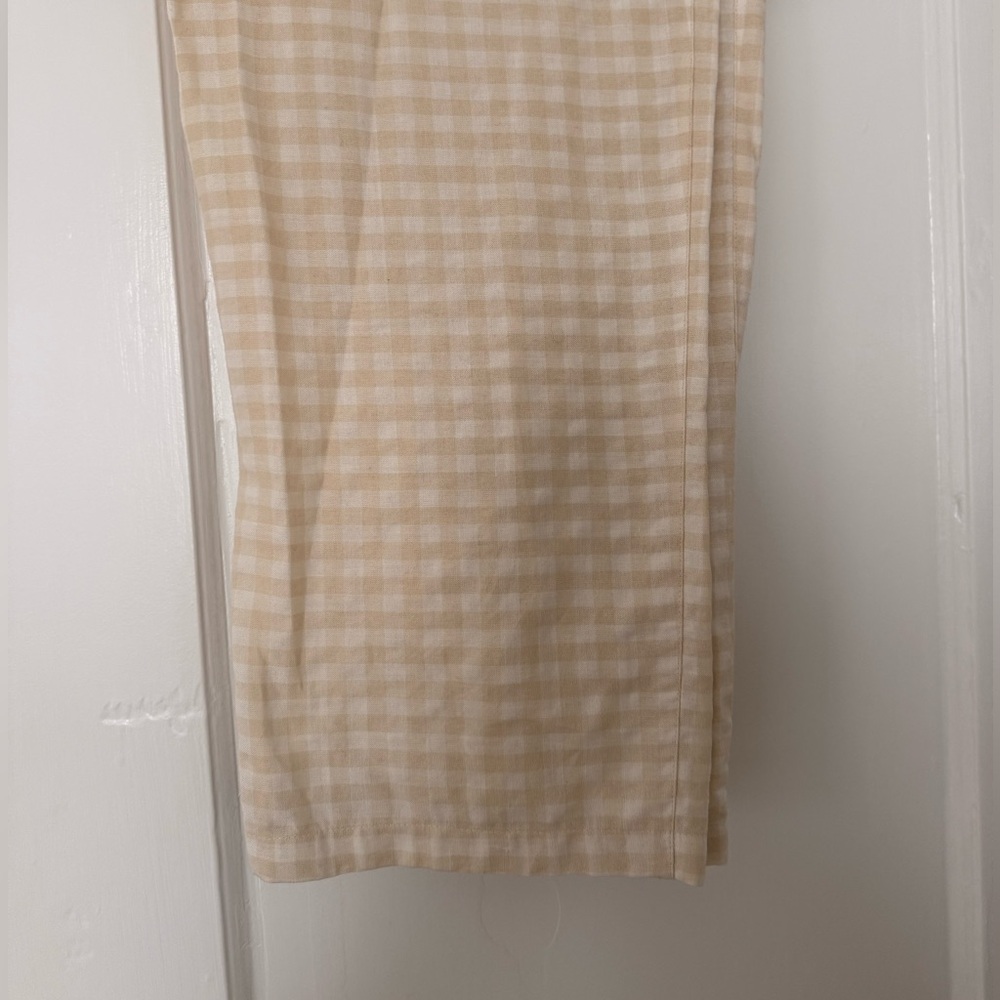 Checkered Cream Linen Women's Pants